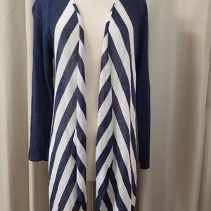 J. Jill Medium Linen Navy Blue And White Striped Cardigan